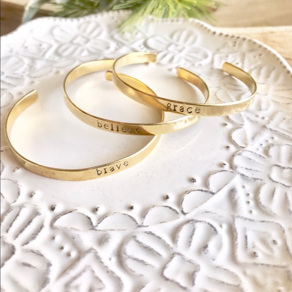 Gold Brass Stamped Cuff Bracelet (J2) - Picture 7 of 8